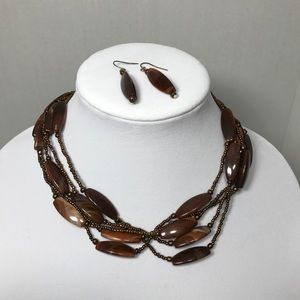 Brown Beaded Chunky Neacklace And Earring Set